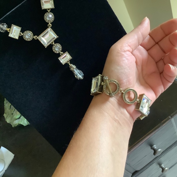Heidi Daus Conscious Coupling Crystal Necklace & Bracelet Set Clear/ Hematite - Picture 13 of 13